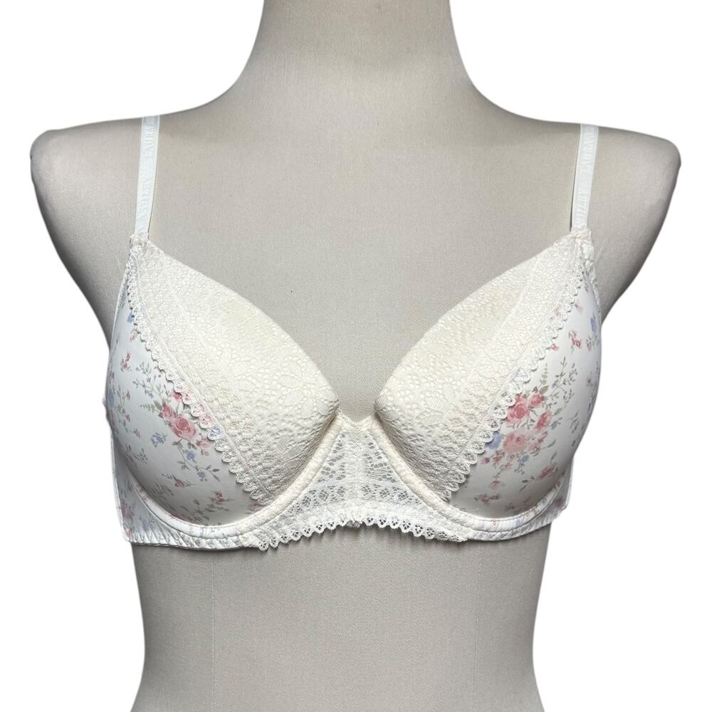 Laura Ashley Underwire Push-Up Bra Cream Pink Blue Lace 38C